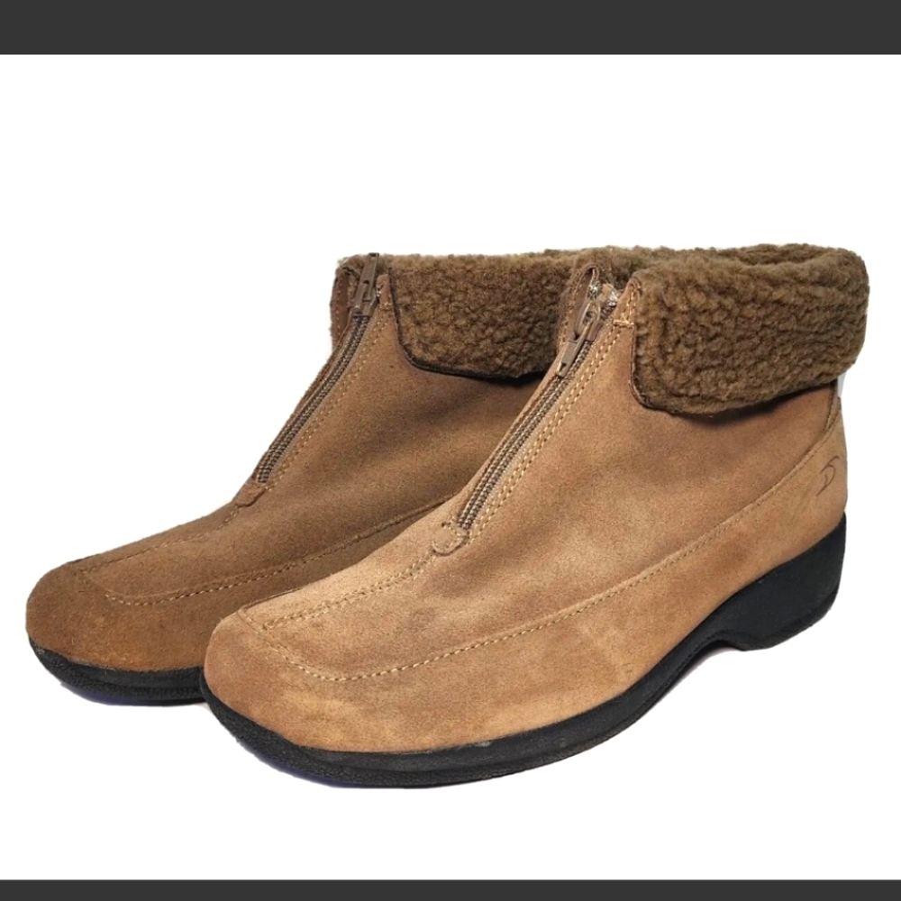 Dr Scholl's Demi Tan Suede 9 Zipper Boot Bootie Excellent Double Air Pillow EUC